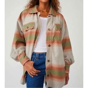 Free People Jacket Size Large Shacket Button Down Oversized Marzipan NWT